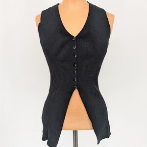 RIVIR Black Ribbed Button Front Sleeveless Tunic Top Slit Hem Size Small